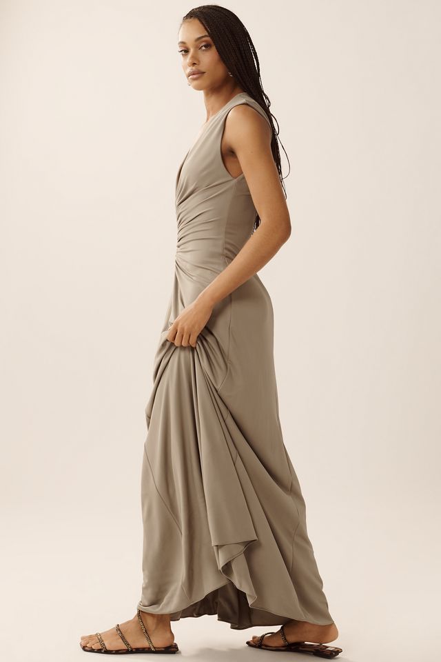 Ronny Kobo Imogen Plunge-Neck Gathered Maxi Dress #4