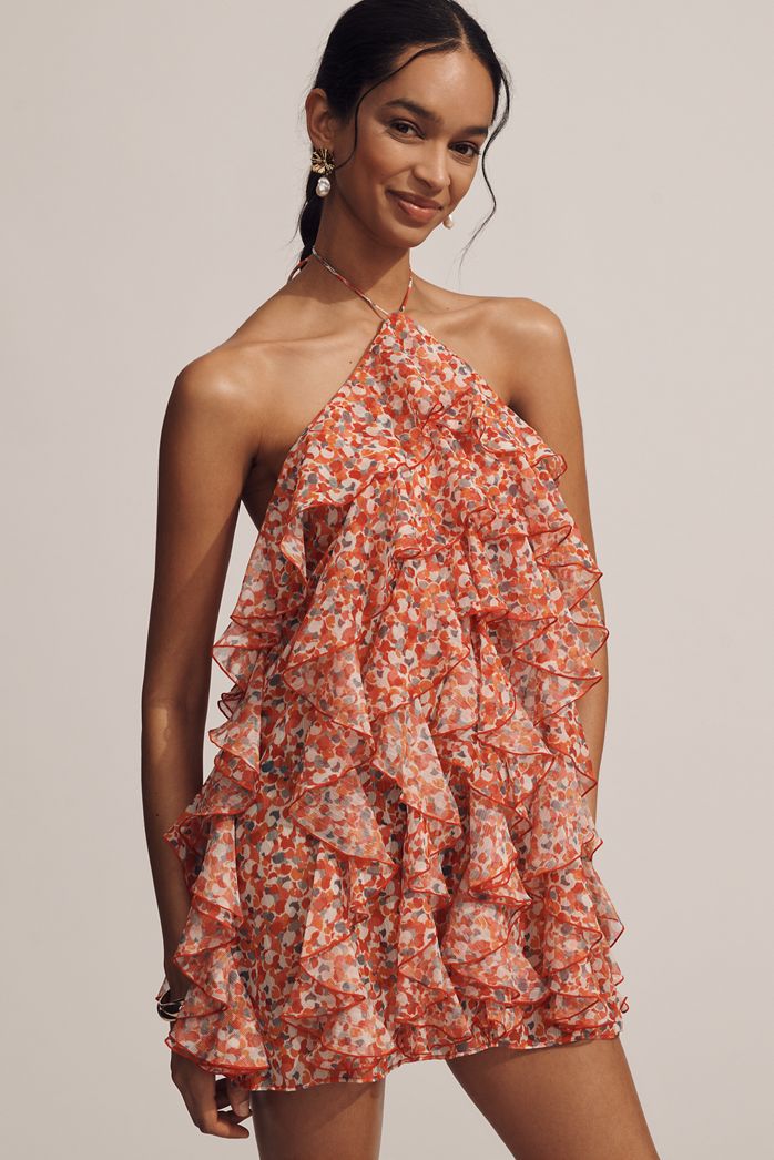 Ronny Kobo Gabriella Halter Ruffled Mini Dress