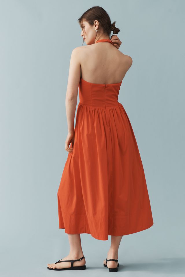 Ronny Kobo Filippa Halter V-Neck Basque-Waist Midi Dress #2