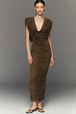 karmin ruched maxi dress superdown Karmin Ruched Maxi Dress in Gold