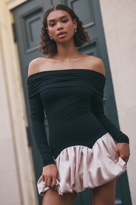 Allina Liu Kai Off-shoulder Bubble Mini Dress In Black