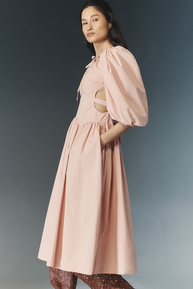 Allina Liu Emma Puff-Sleeve Tie-Back Midi Dress #3