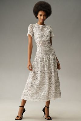 Shop Walter Baker Mila Short-sleeve Lace Midi Dress