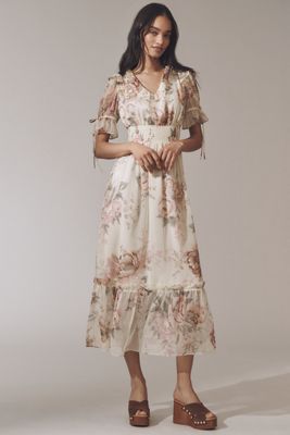 Walter Baker Georgia Ruffled V-Neck Midi Dress