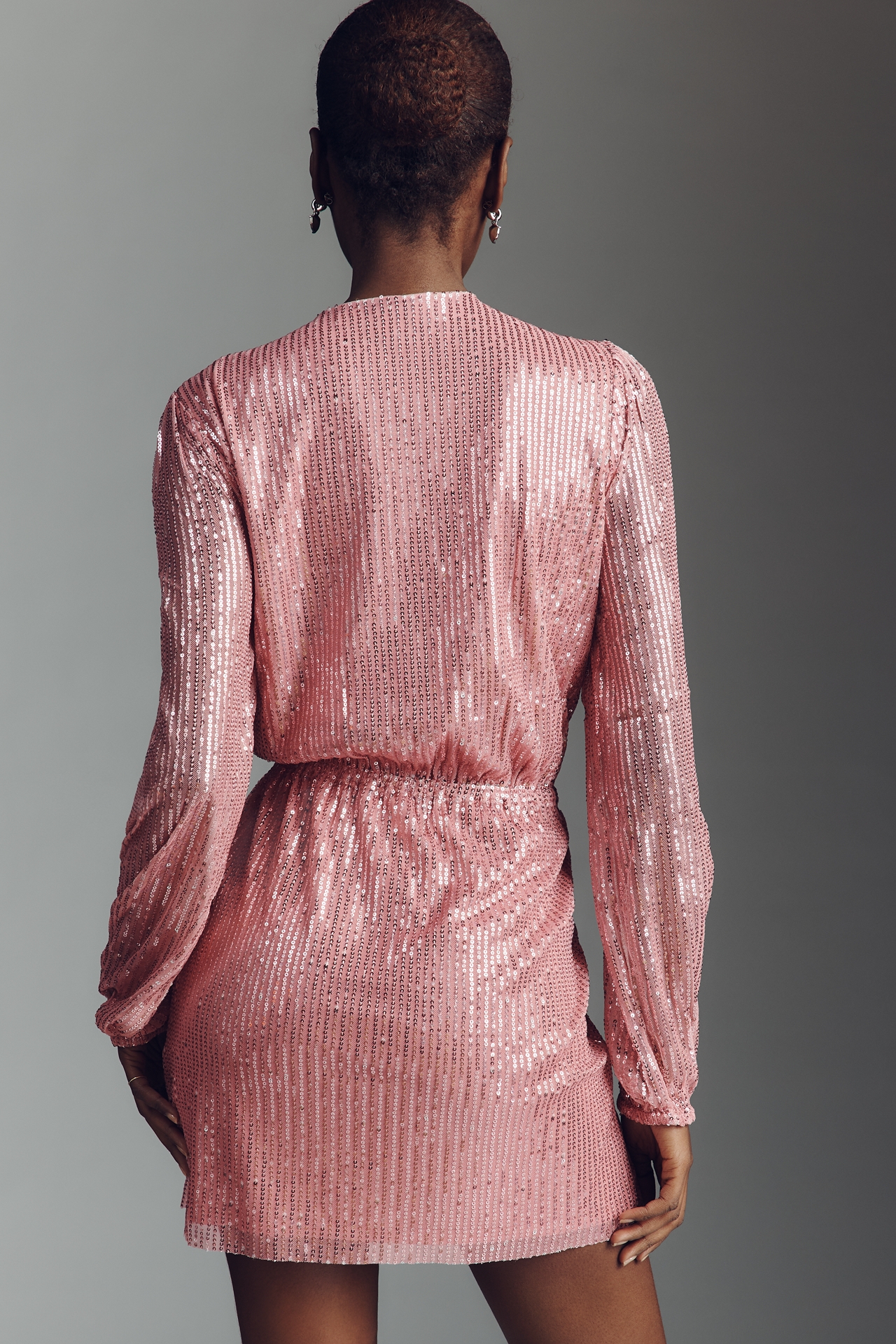 Walter Baker Callypso Long-Sleeve V-Neck Sequin Mini Dress