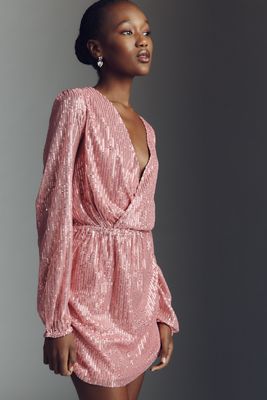 Walter Baker Callypso Long-Sleeve V-Neck Sequin Mini Dress