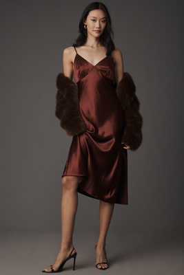Walter Baker Bristol Sleeveless Satin Slip Midi Dress In Burgundy