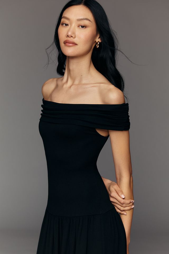 Soraya Off-Shoulder Drop-Waist Dress by Walter Baker in Black, Size: XL at Anthropologie