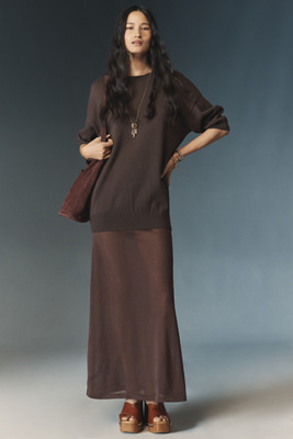 Ser.o.ya Arwen Short-sleeve Twofer Maxi Dress In Brown
