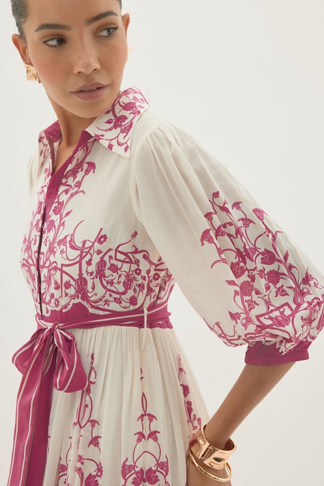 By Anthropologie Printed Belted Shirt Dress #3