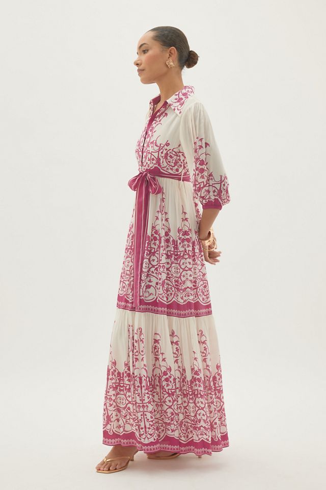 By Anthropologie Printed Belted Shirt Dress #5