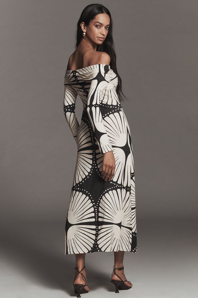 MON RENN Atkin Long-Sleeve Off-Shoulder Midi Dress #2