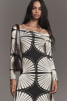 MON RENN Atkin Long-Sleeve Off-Shoulder Midi Dress