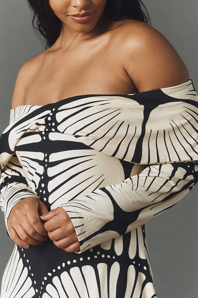 MON RENN Atkin Long-Sleeve Off-Shoulder Midi Dress #4