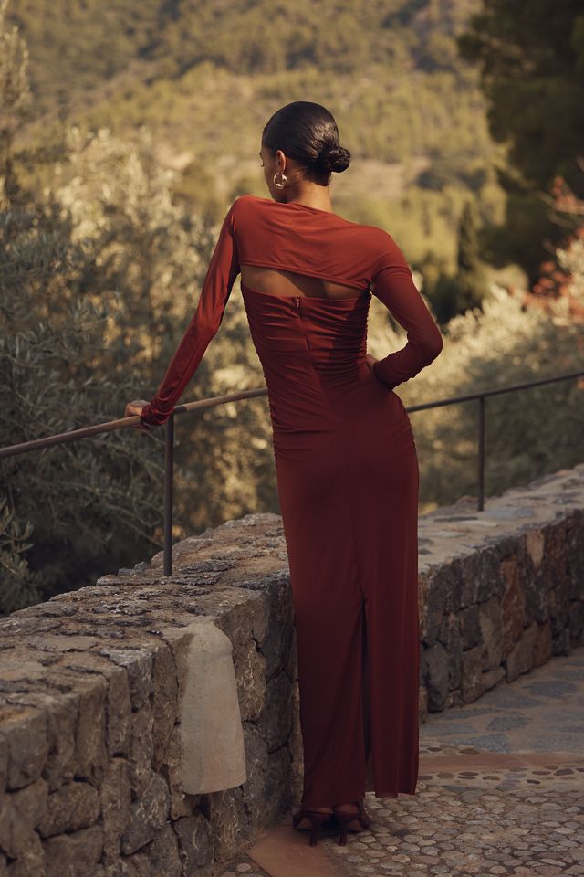 SOVERE Myriad Long-Sleeve Ruched Midi Dress #1
