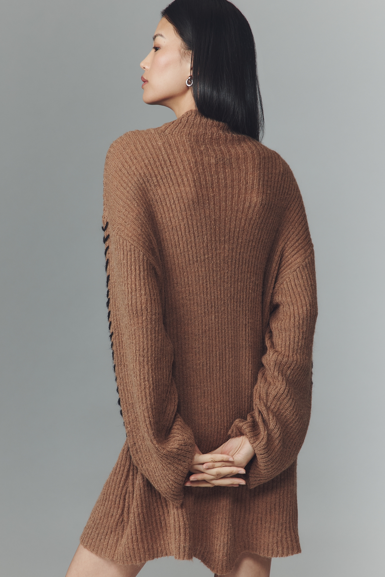 Renn Long-Sleeve Stitched Mini Sweater Dress