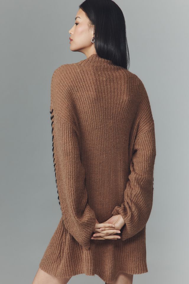 Renn Long-Sleeve Stitched Mini Sweater Dress #1