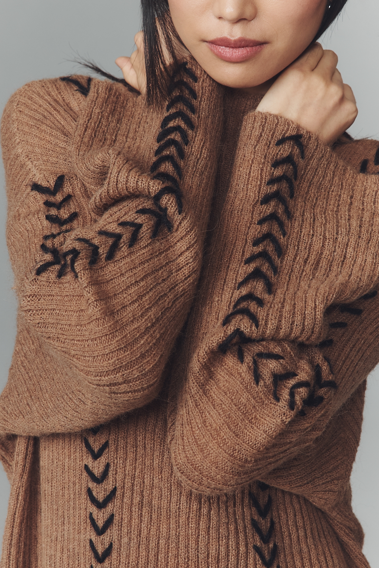 Renn Long-Sleeve Stitched Mini Sweater Dress