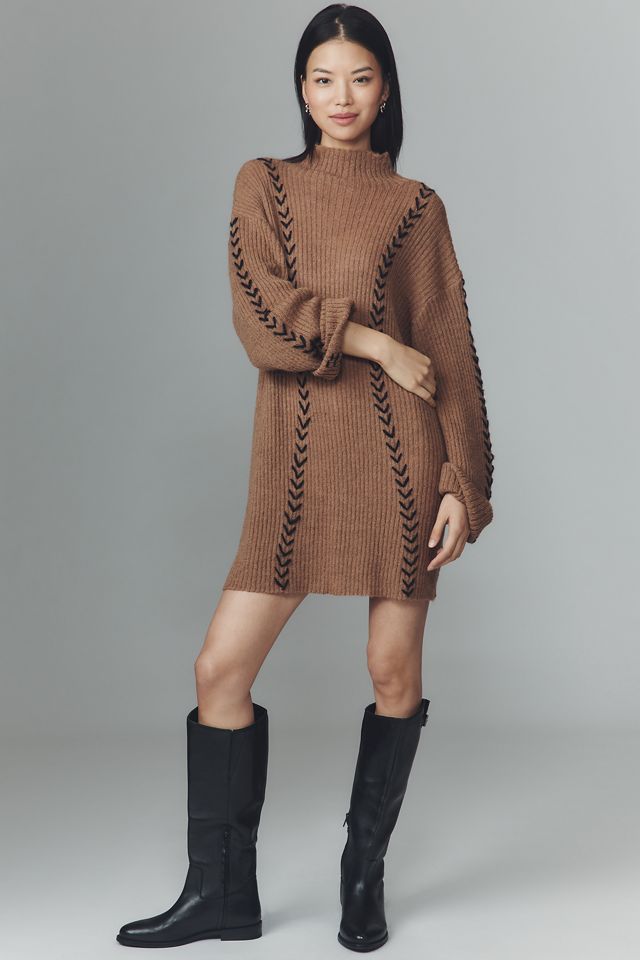 Renn Long-Sleeve Stitched Mini Sweater Dress | Anthropologie