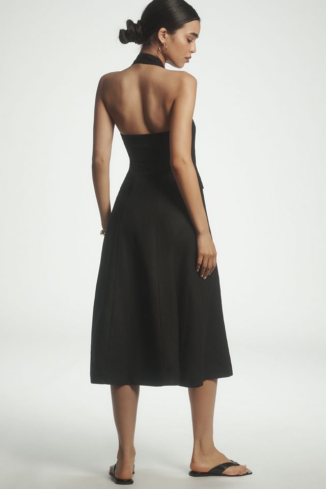 Mille Isla Linen Halter Square-Neck Button-Front Midi Dress #1