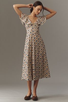 Mille Eloise V-Neck Ruffle Midi Dress