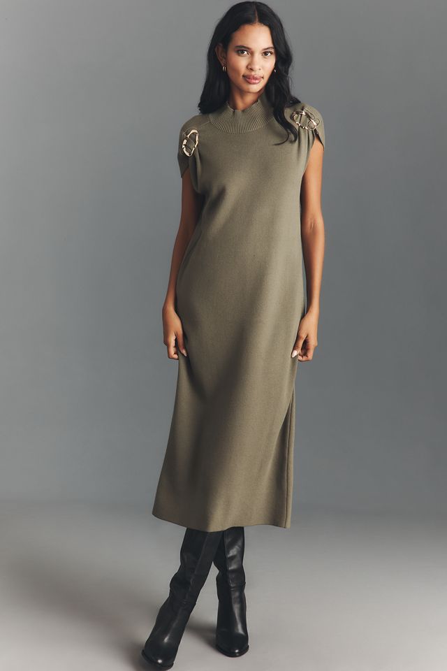 By Anthropologie Short-Sleeve Hardware Sweater Midi Dress #3