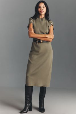 By Anthropologie Short-Sleeve Hardware Sweater Midi Dress