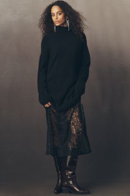 By Anthropologie Sweater Lace Twofer Midi Dress