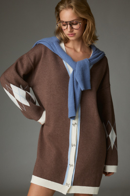 By Anthropologie V-neck Cardigan Sweater Mini Dress In Brown