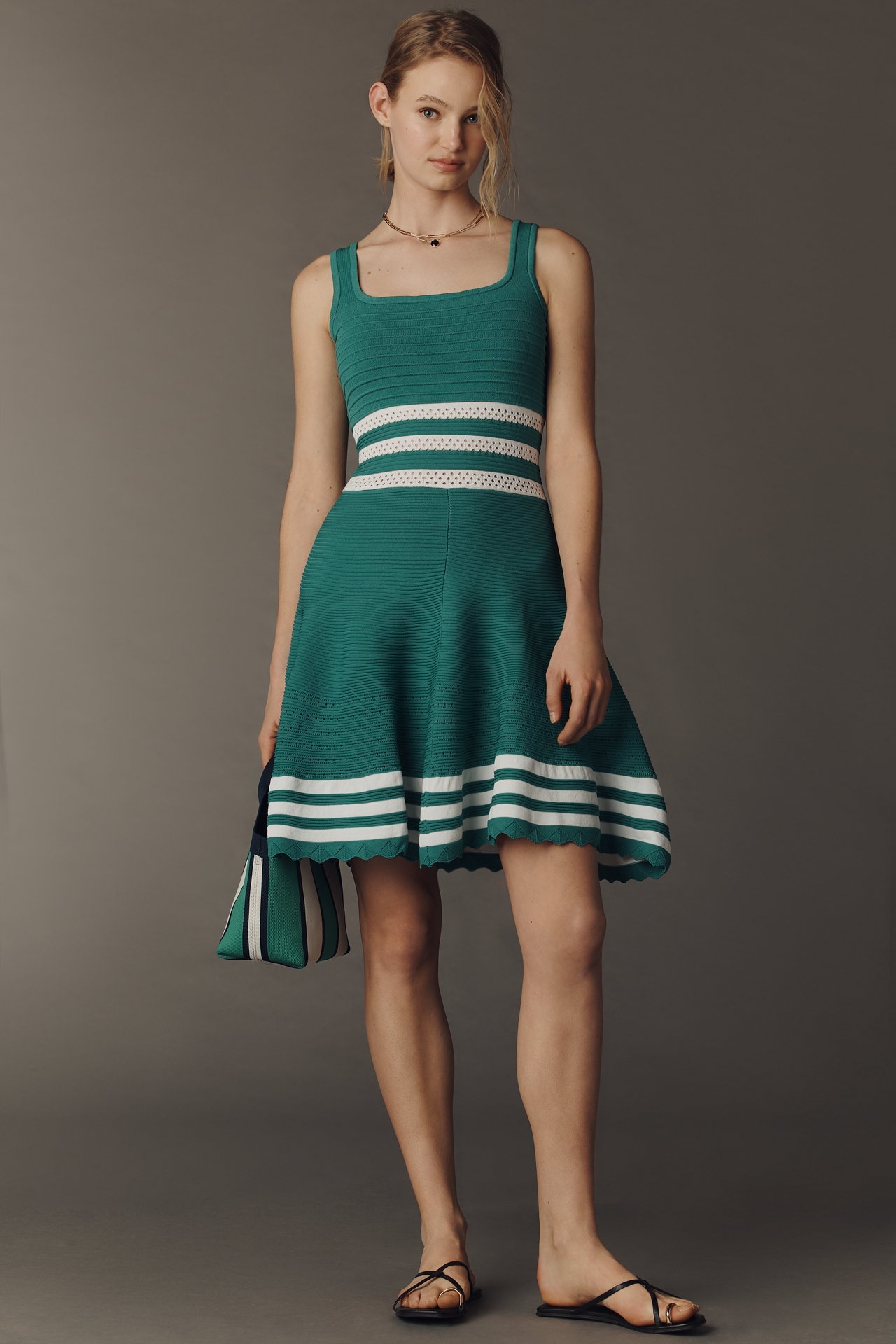 Maeve Sleeveless Square-Neck A-Line Sweater Dress