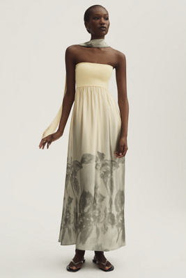 Strapless Scarf Midi Dress by Anthropologie in Yellow, Size: Small
