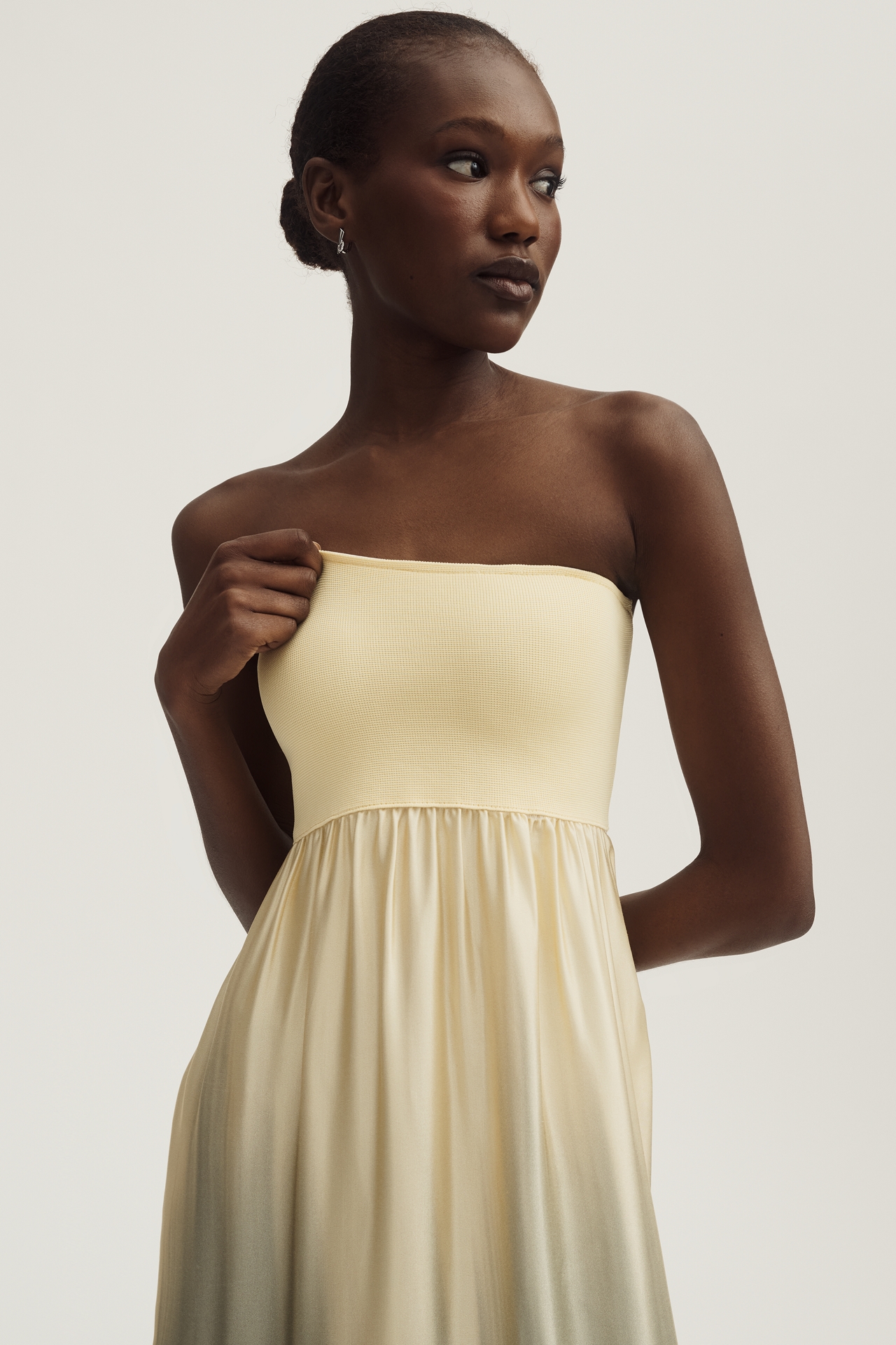 By Anthropologie Strapless Scarf Midi Dress
