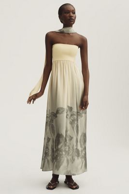theory fitted shirt dress in good cotton Elsa Ice Blue Maxi Dress with Neck Scarf XXL main image 1