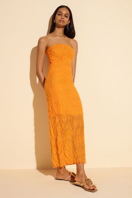 By Anthropologie Strapless Textured Knit Slip Midi Dress In Orange