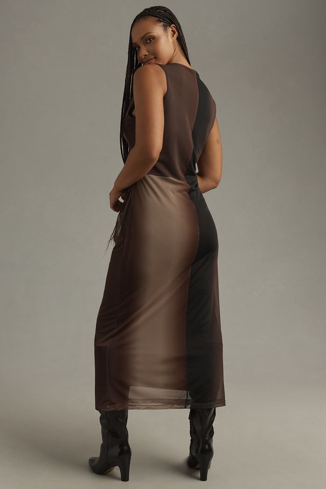 By Anthropologie Sleeveless Cowl-Neck Mesh Midi Dress #6