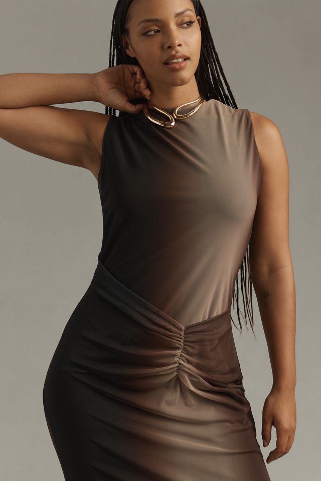 By Anthropologie Sleeveless Cowl-Neck Mesh Midi Dress #8