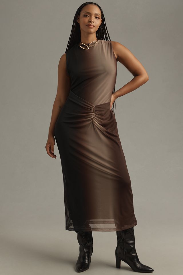 By Anthropologie Sleeveless Cowl-Neck Mesh Midi Dress #5
