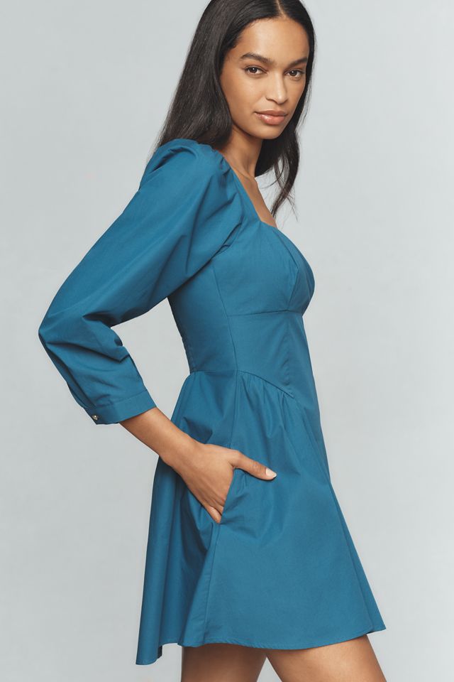 By Anthropologie Long-Sleeve Square-Neck Poplin Mini Dress | Anthropologie
