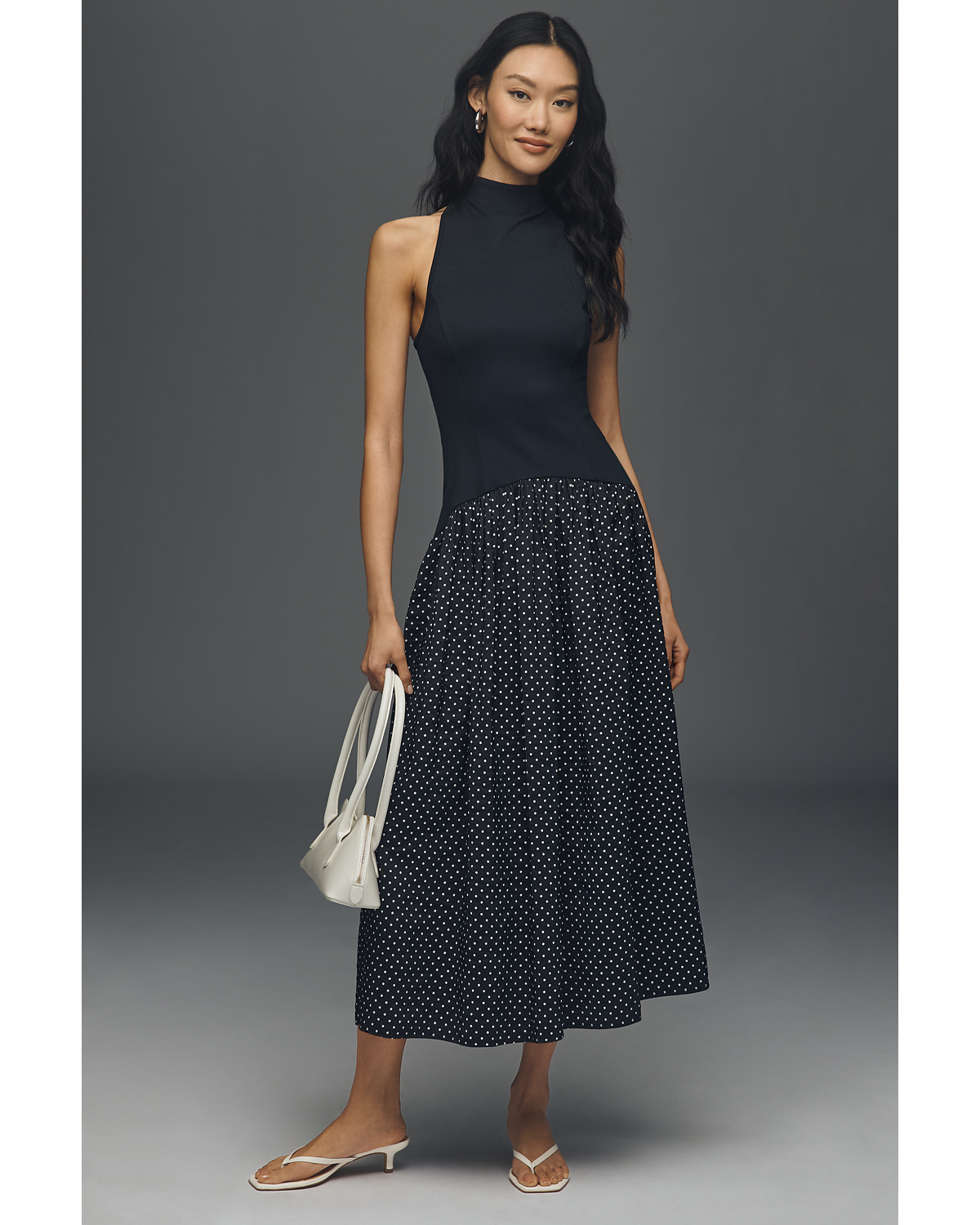 Maeve Mariana black polka-dot drop-waist maxi dress