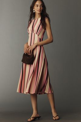 maeve button-front fit & flare tomato midi dress Fit And Flare Midi Dress / Half Sleeves Midi Dress / Beige Dress / Mid –  Store of Suhel main image 1