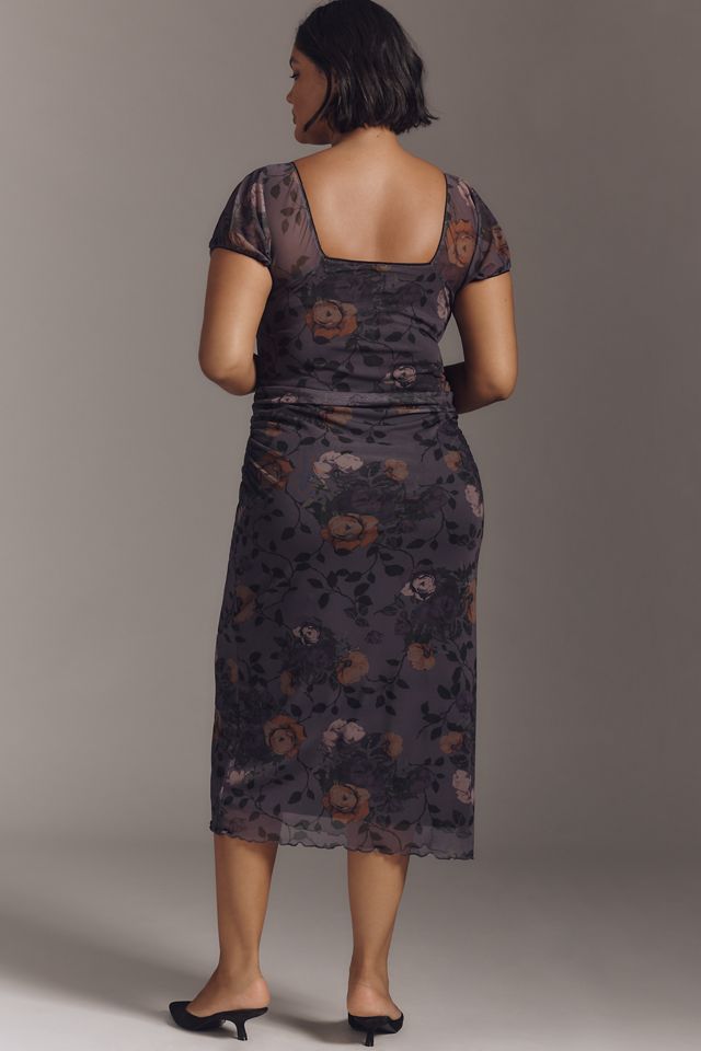 Maeve Puff-Sleeve Square-Neck Mesh Midi Dress #4