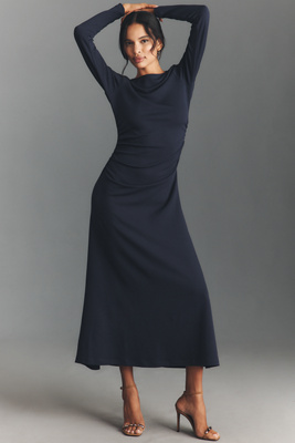 By Anthropologie Long-sleeve Cowl-back Maxi Dress In Blue
