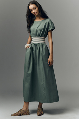 By Anthropologie Waisted Short-Sleeve A-Line Midi Dress