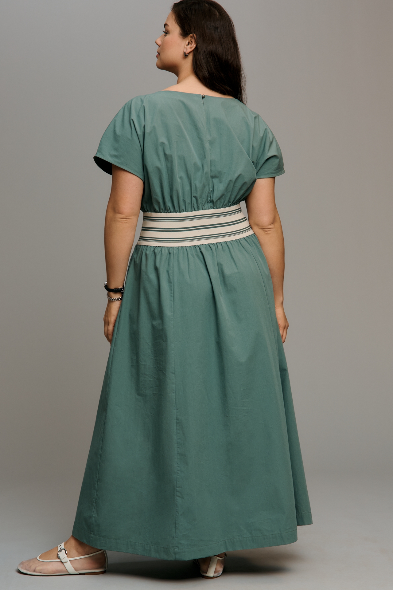 By Anthropologie Waisted Short-Sleeve A-Line Midi Dress