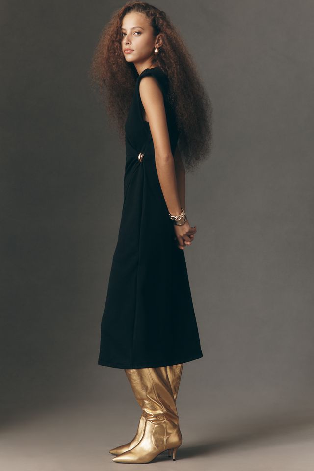 Sleeveless Knit Hardware A-Line Midi Dress by Anthropologie in Black, Size: Small