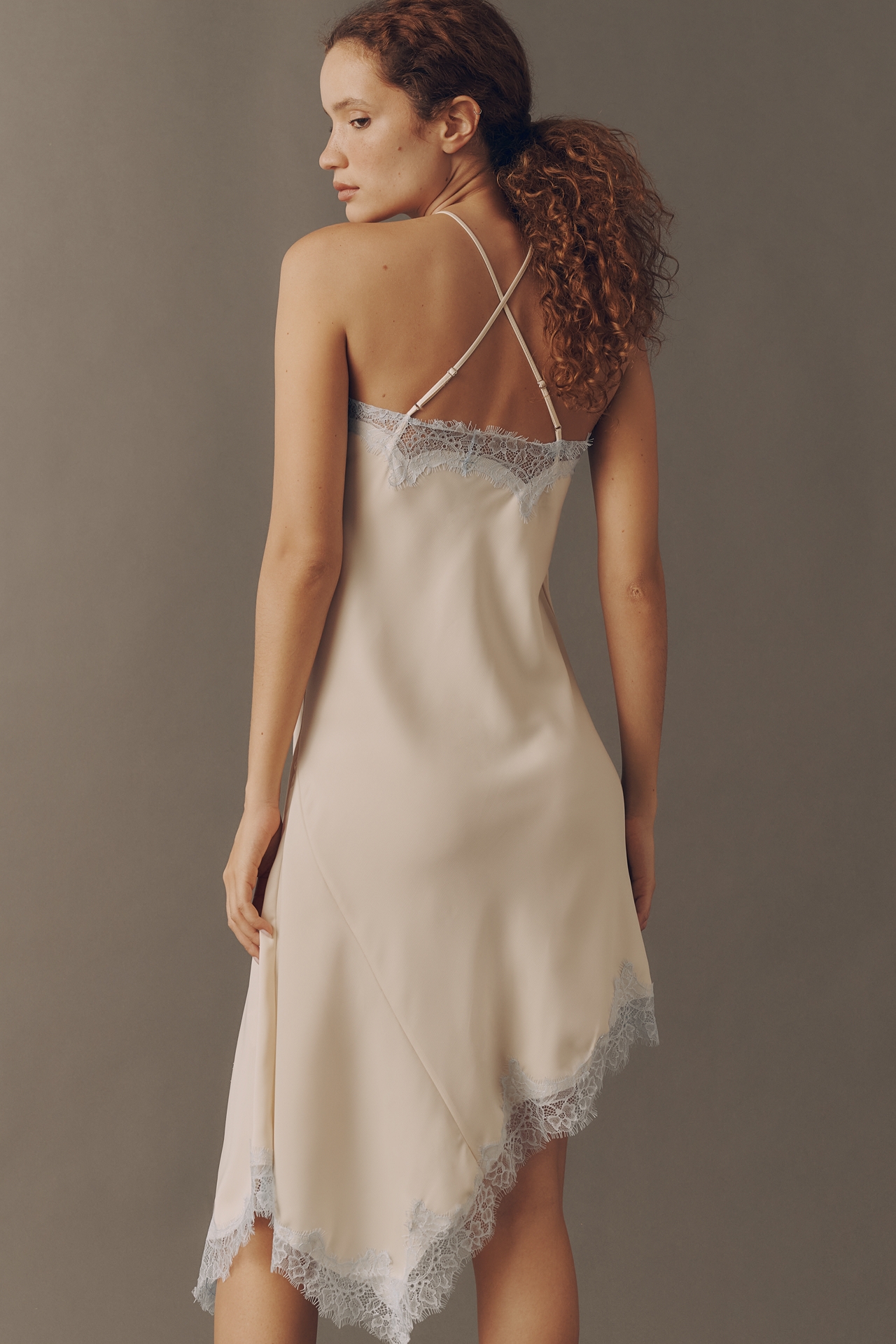 By Anthropologie Asymmetric Halter Lace Midi Dress