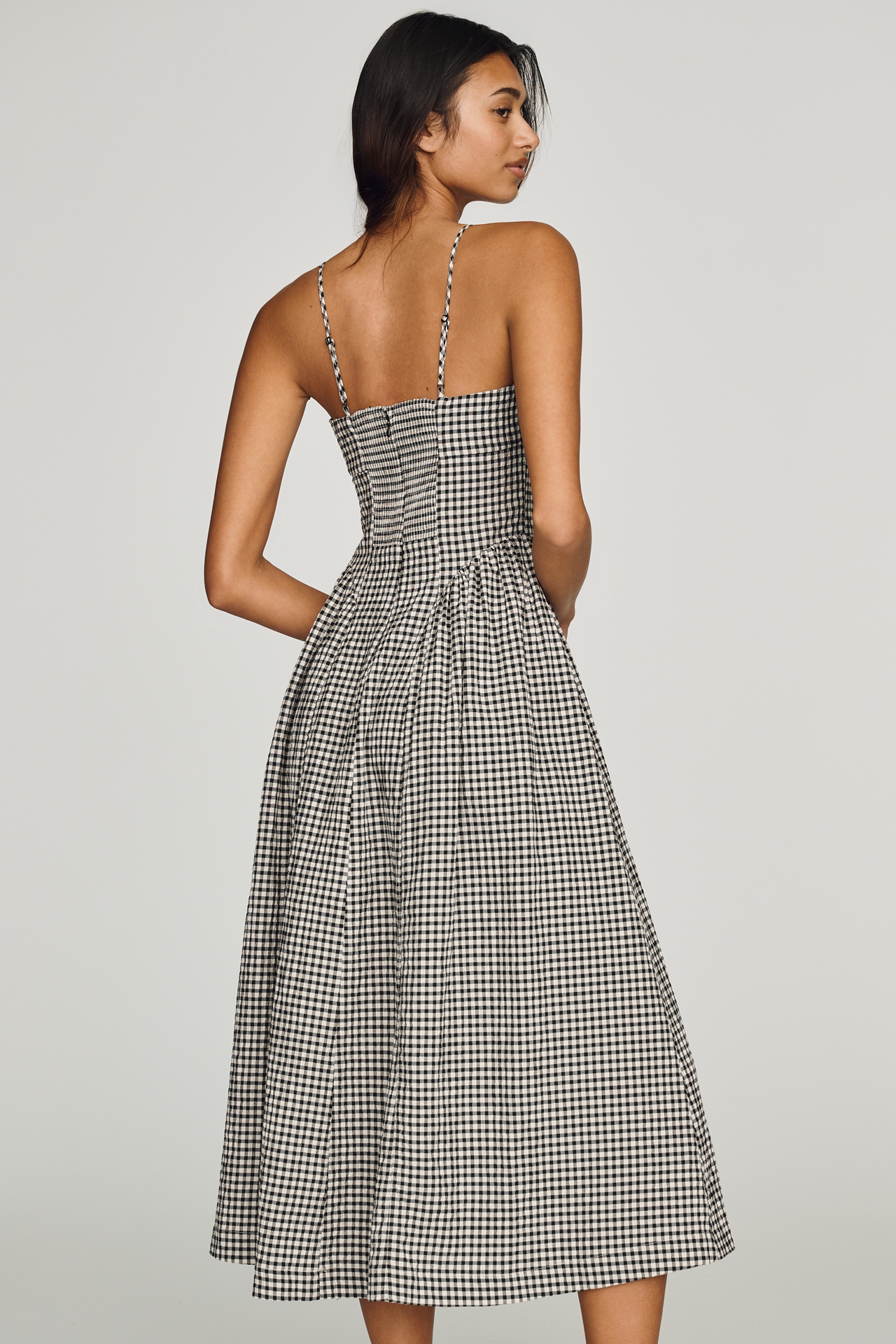 Maeve Drop-Waist Shirred Midi Dress