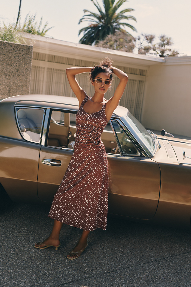 Maeve Square-Neck Ruched Knit Midi Dress