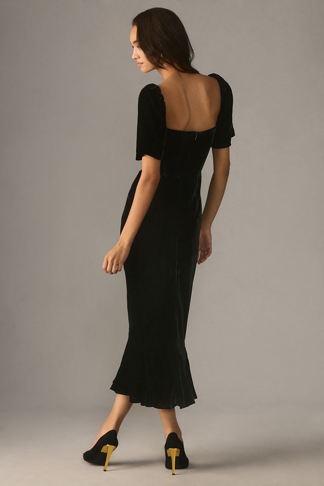 rhode black velvet dress Amari Silk-Velvet Midi Dress in Black