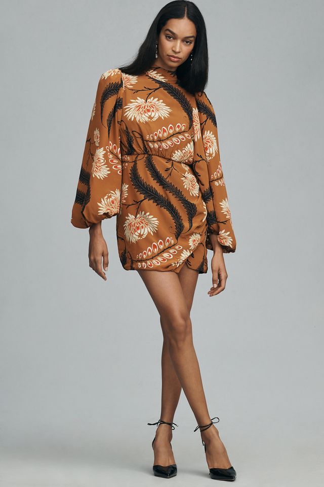 RHODE Luke Long-Sleeve Mock-Neck Wrap Mini Dress #1